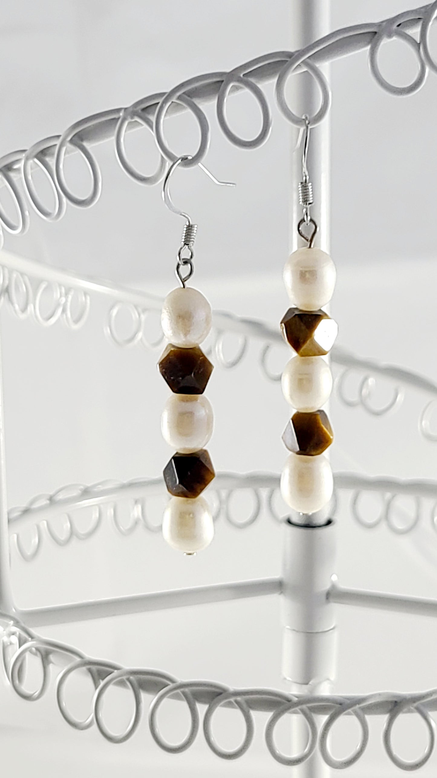 Tigers Eye & Pearl Earrings