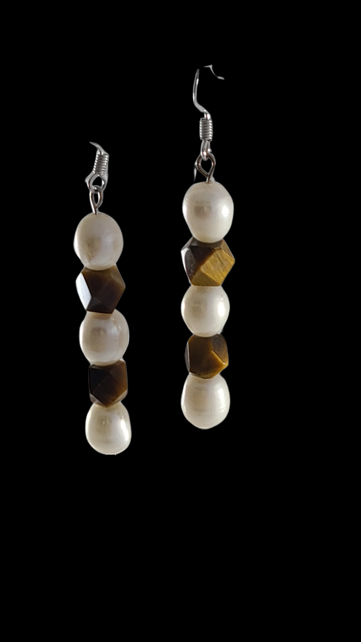 Tigers Eye & Pearl Earrings