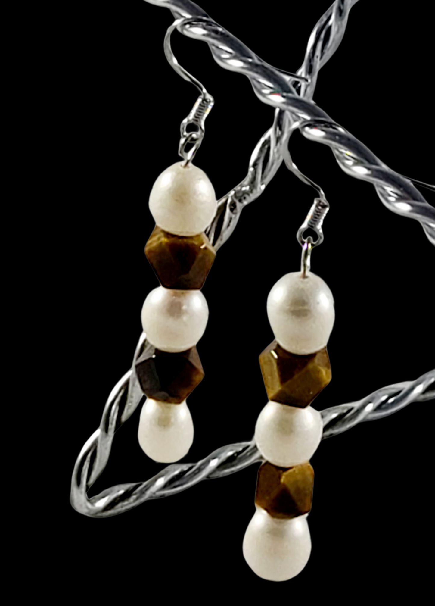 Tigers Eye & Pearl Earrings