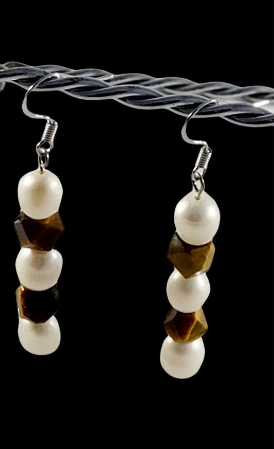 Tigers Eye & Pearl Earrings